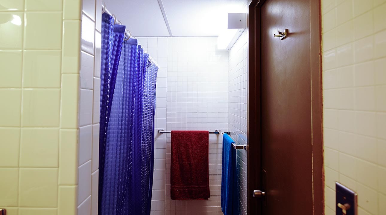 Shower area in a residence hall